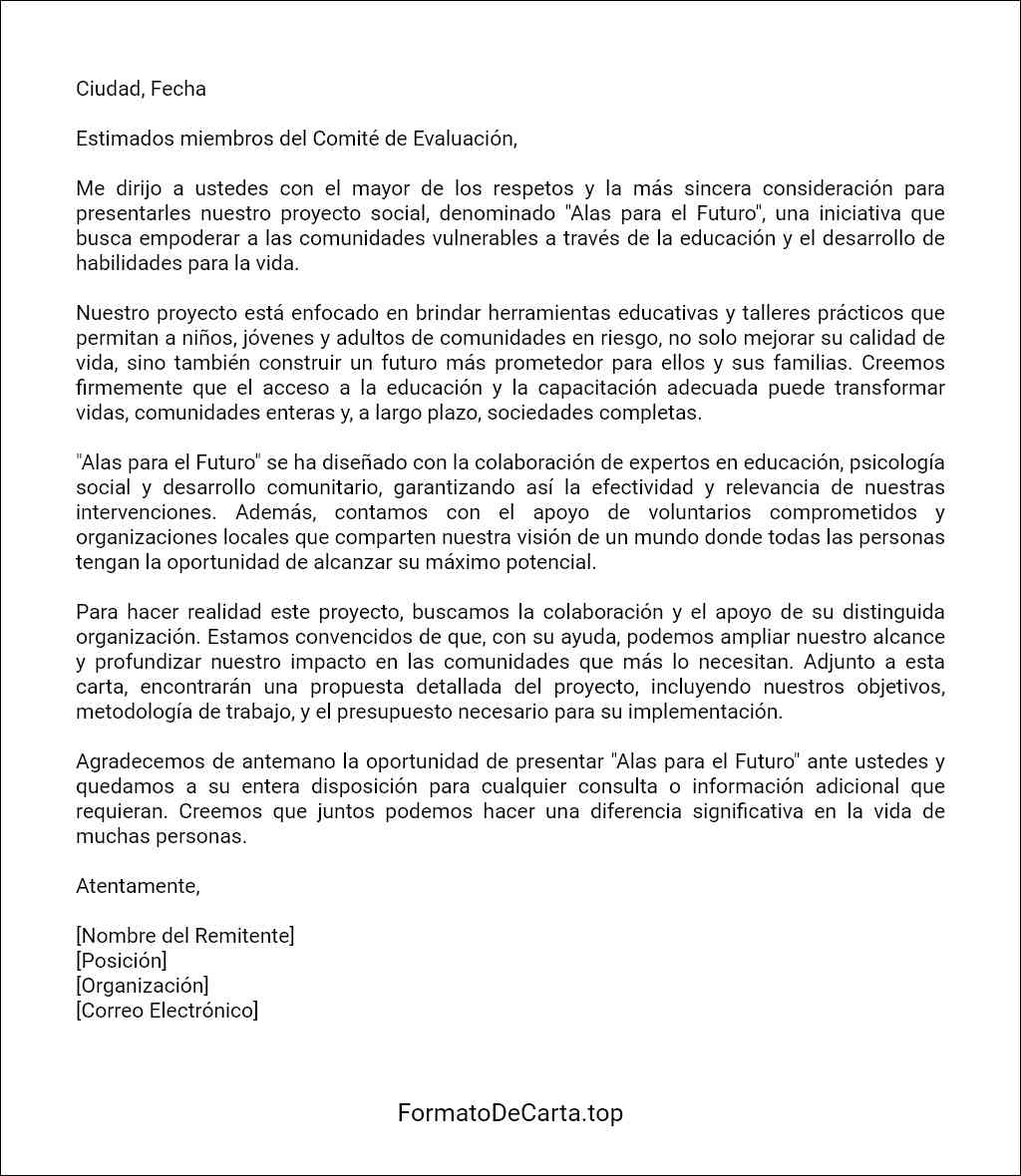 Carta de presentación de un proyecto social plantilla