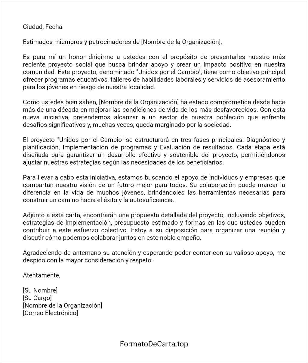 como elaborar una Carta de presentación de un proyecto social 