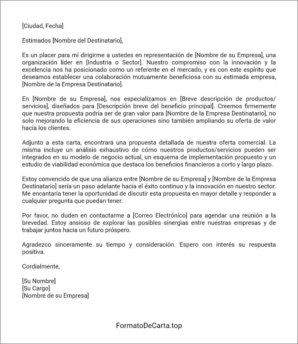 Carta de presentación de una propuesta comercial modelo