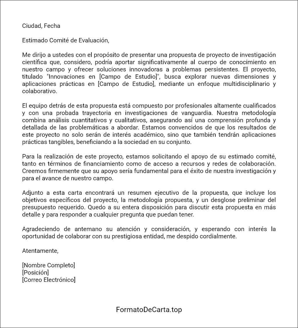 modelo de Carta de presentación de una propuesta de proyecto de investigación científica