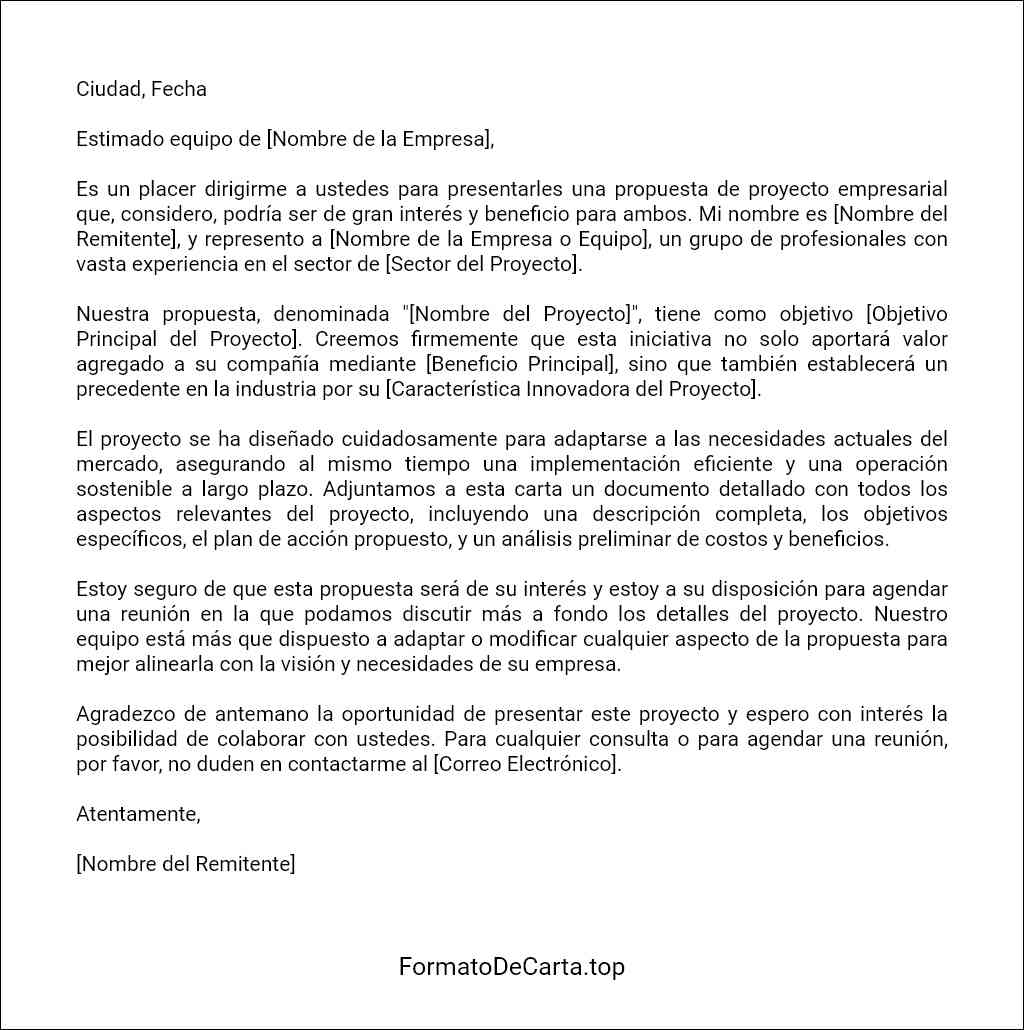 formato de Carta de presentación de una propuesta de proyecto empresarial