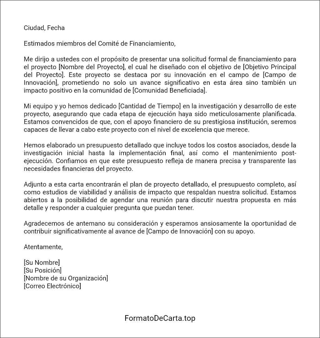 Carta de presentación de una solicitud de financiamiento ejemplo