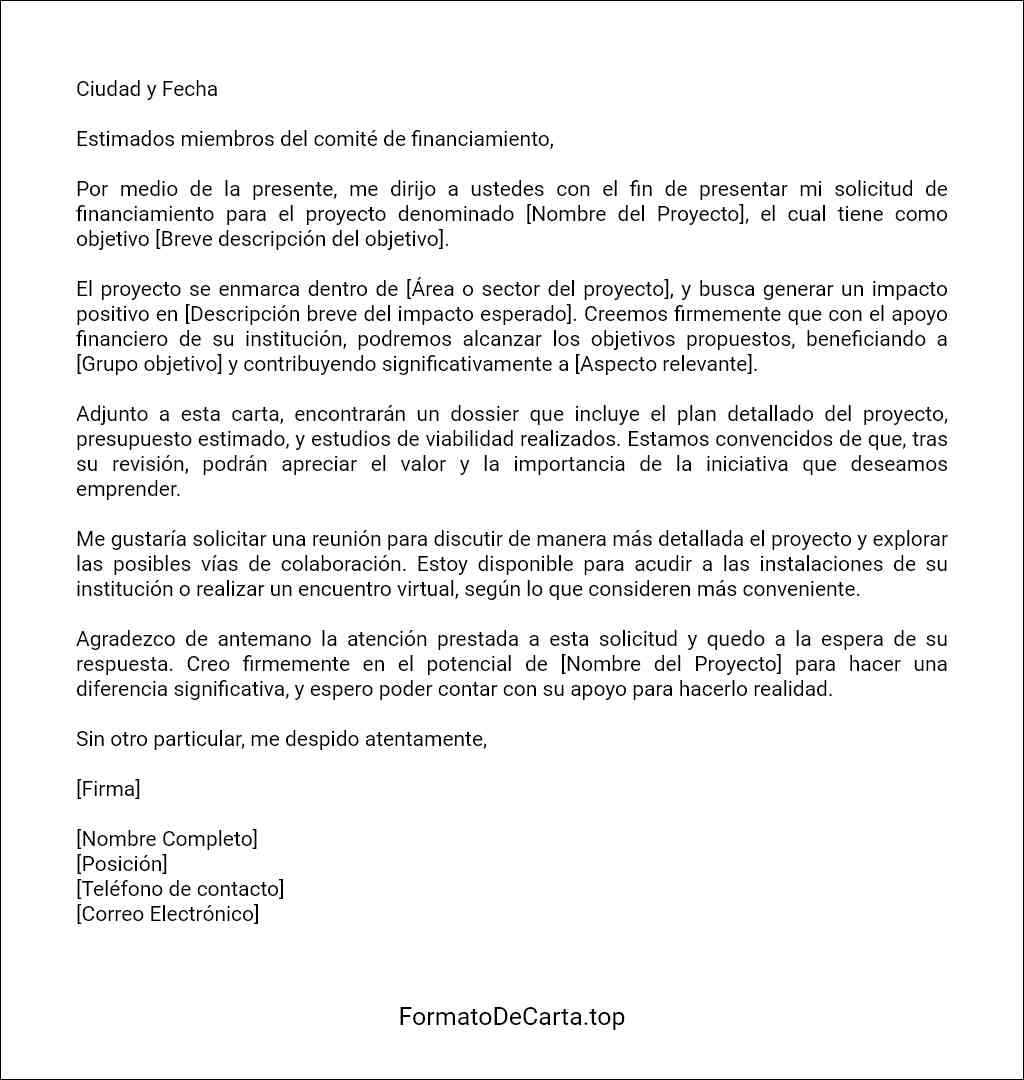 Carta de presentación de una solicitud de financiamiento ejemplos