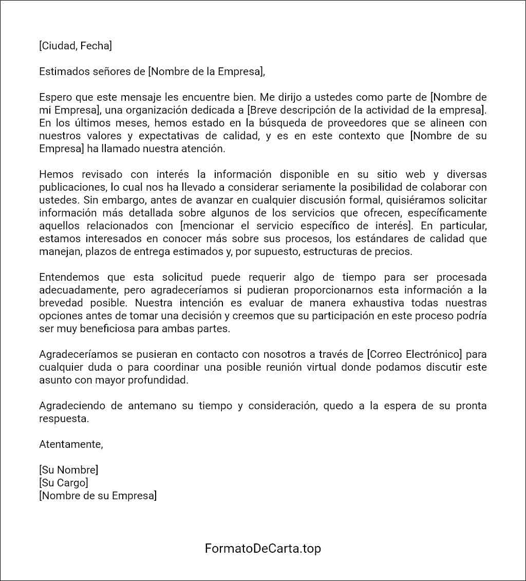 plantilla de Carta de solicitud de información sobre un servicio 