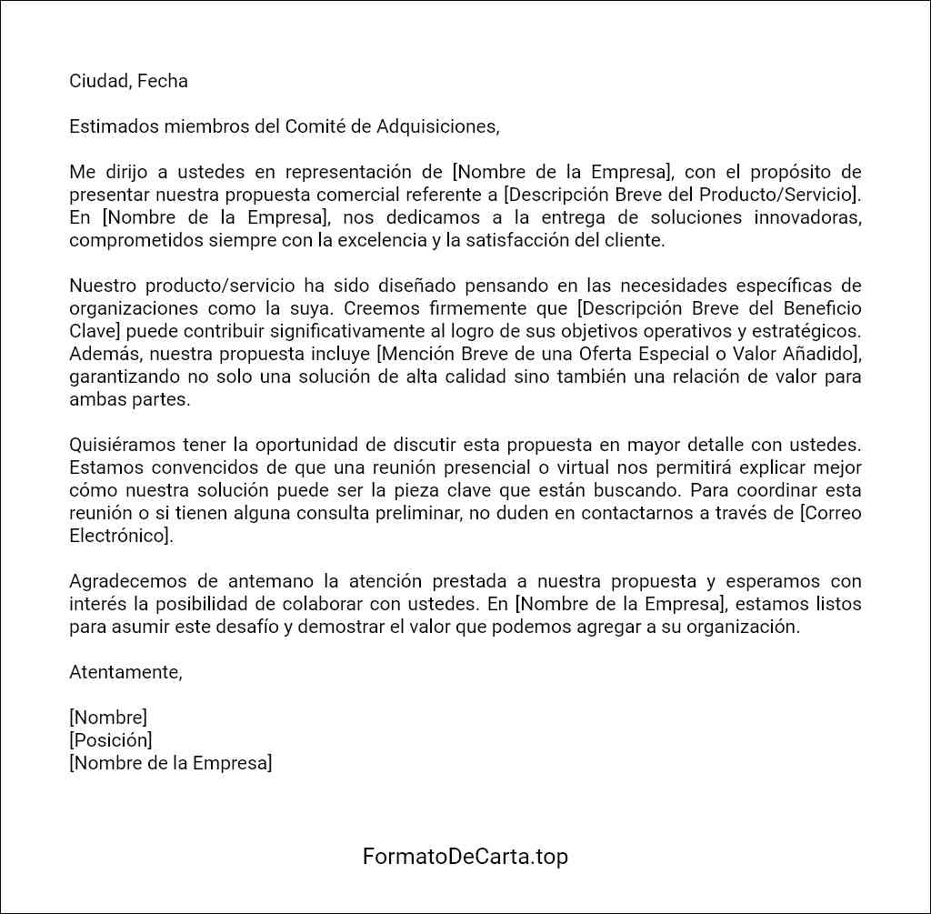 Carta de presentación de una propuesta comercial ejemplo