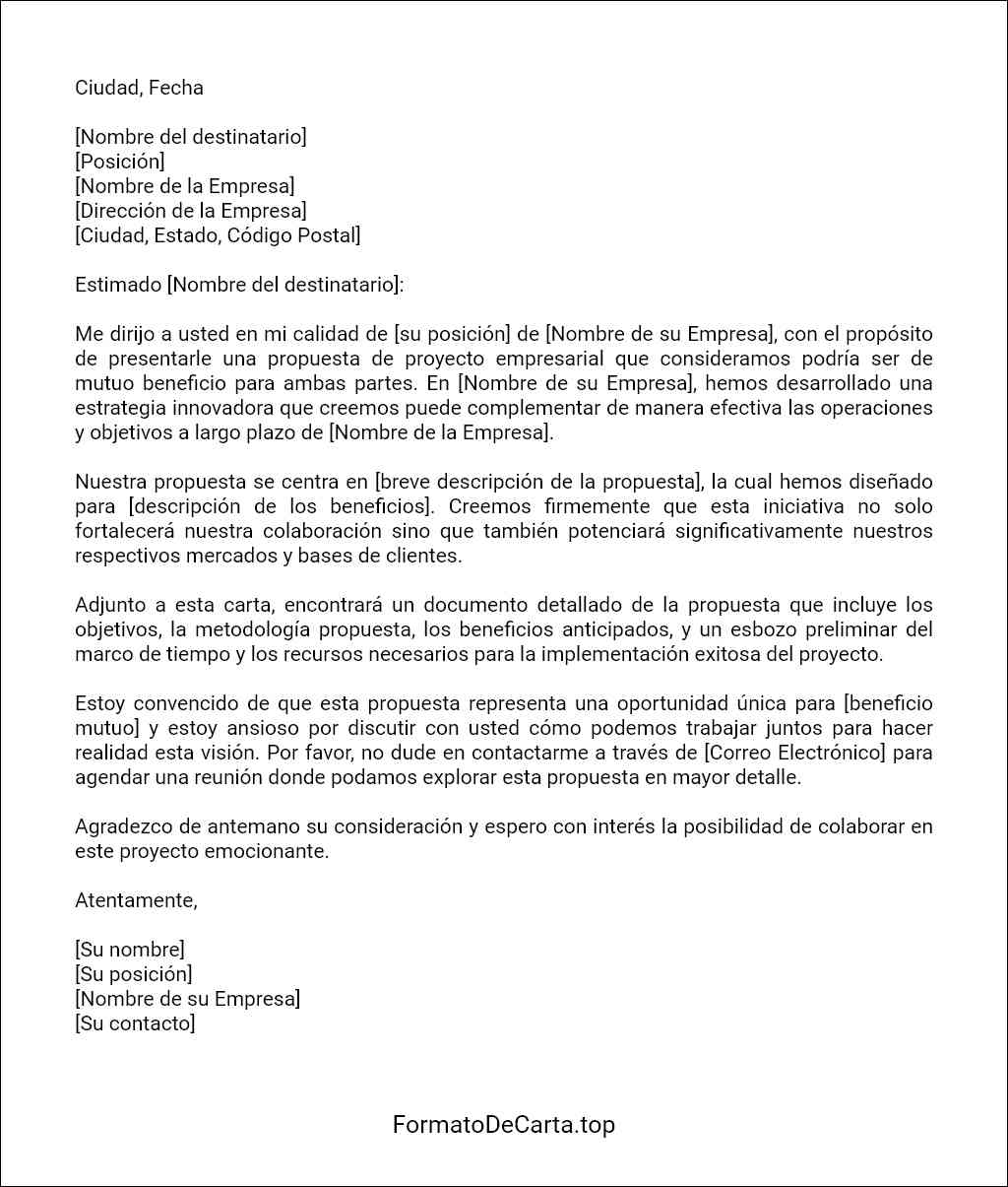 como redactar una Carta de presentación de una propuesta de proyecto empresarial 