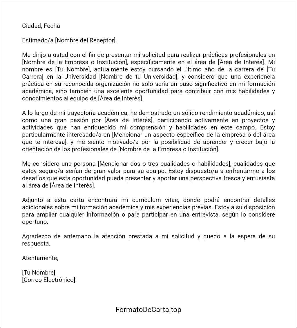 la mejor Carta de presentación de una solicitud de prácticas profesionales