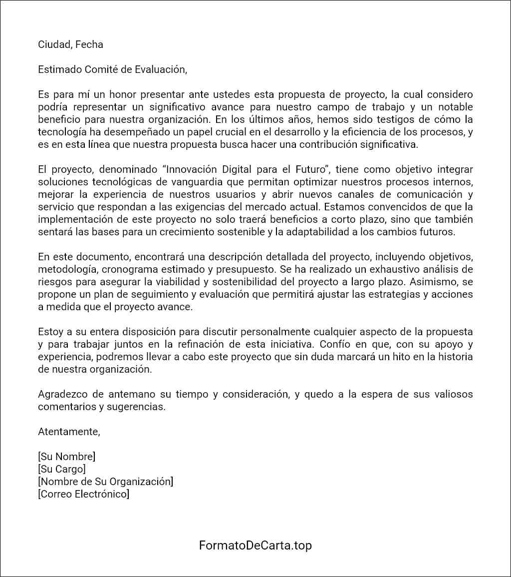 modelo de Carta de presentación de una propuesta de proyecto de tecnología